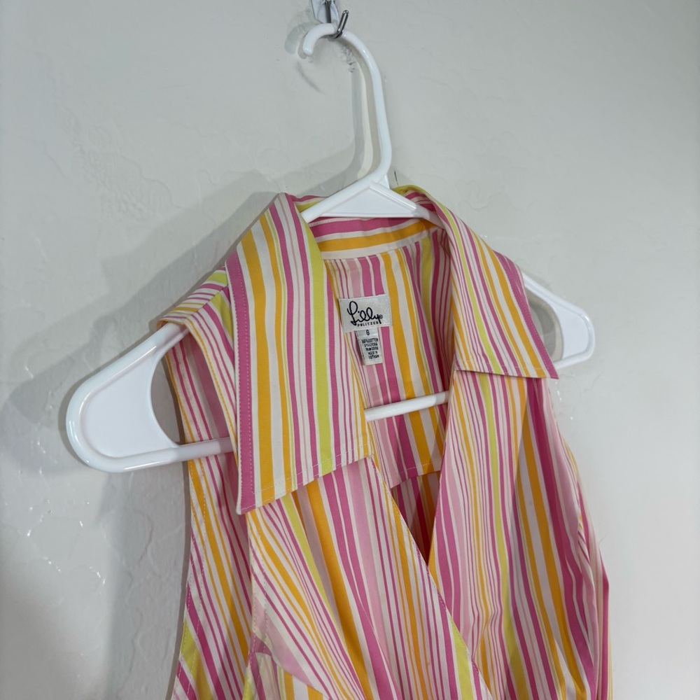 Lilly Pulitzer Vintage White Label Wrap Shirt Golden Lion Maritime Stripe Sz 6 - Picture 2 of 7
